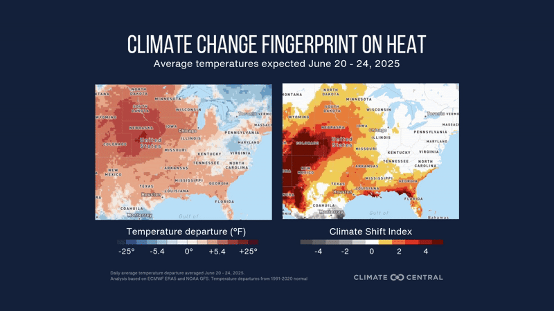 Heatwave data for the United States in June 2025