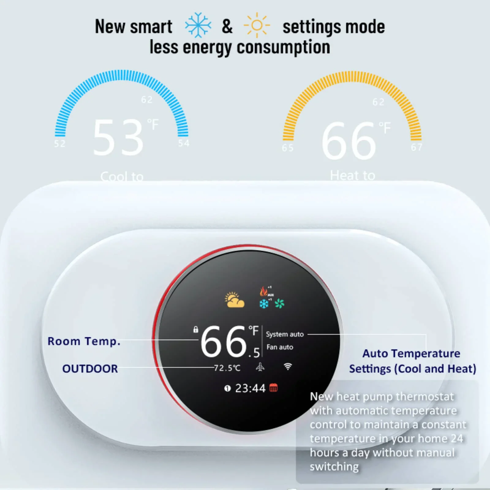 Image showcasing smart Heat Pump Thermostat with automatic temperature control feature