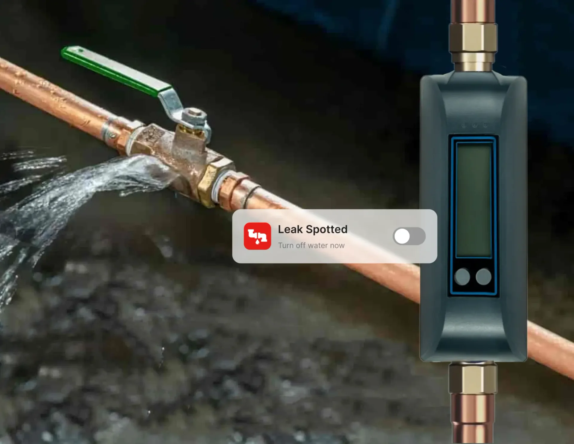 Smart water valve shuts off water after leak detection