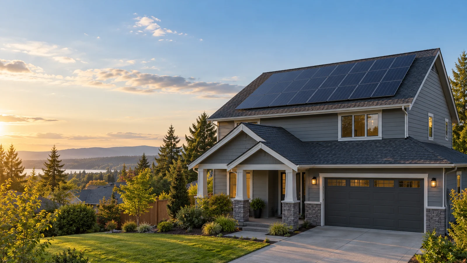 Illustrative solar panels on a residential roof, not a customer installation