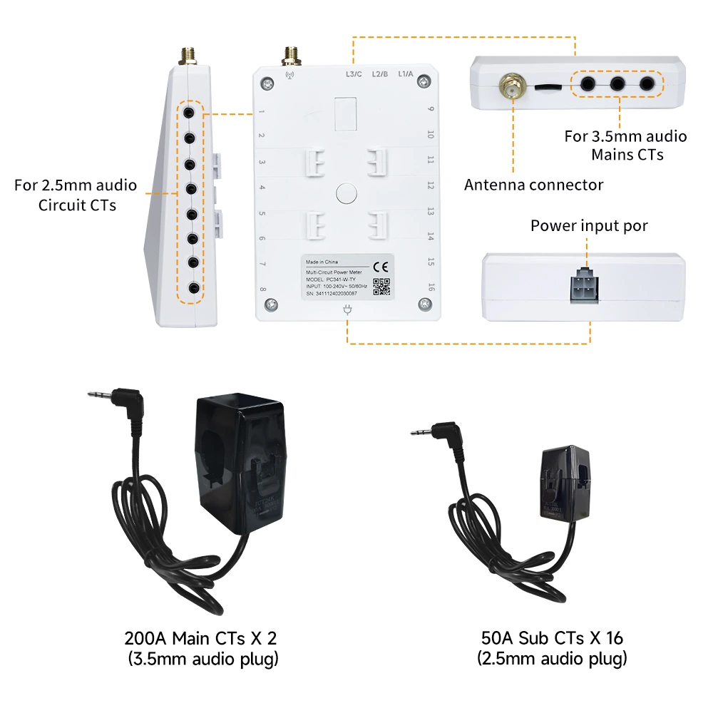 WattPanel-2X device ports with main and circuit CT sensor types