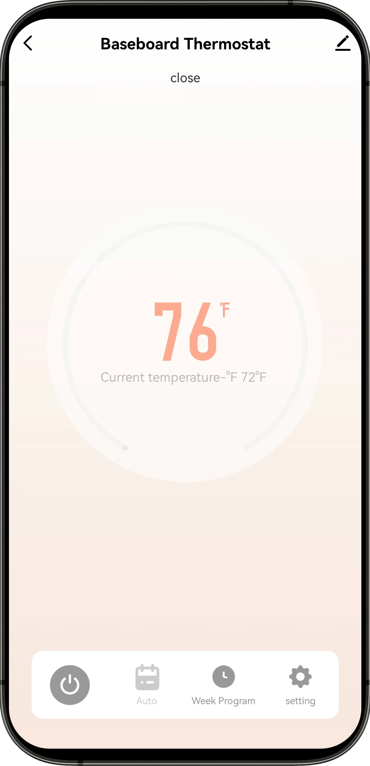 EcoNet-BH smart baseboard thermostat app screen