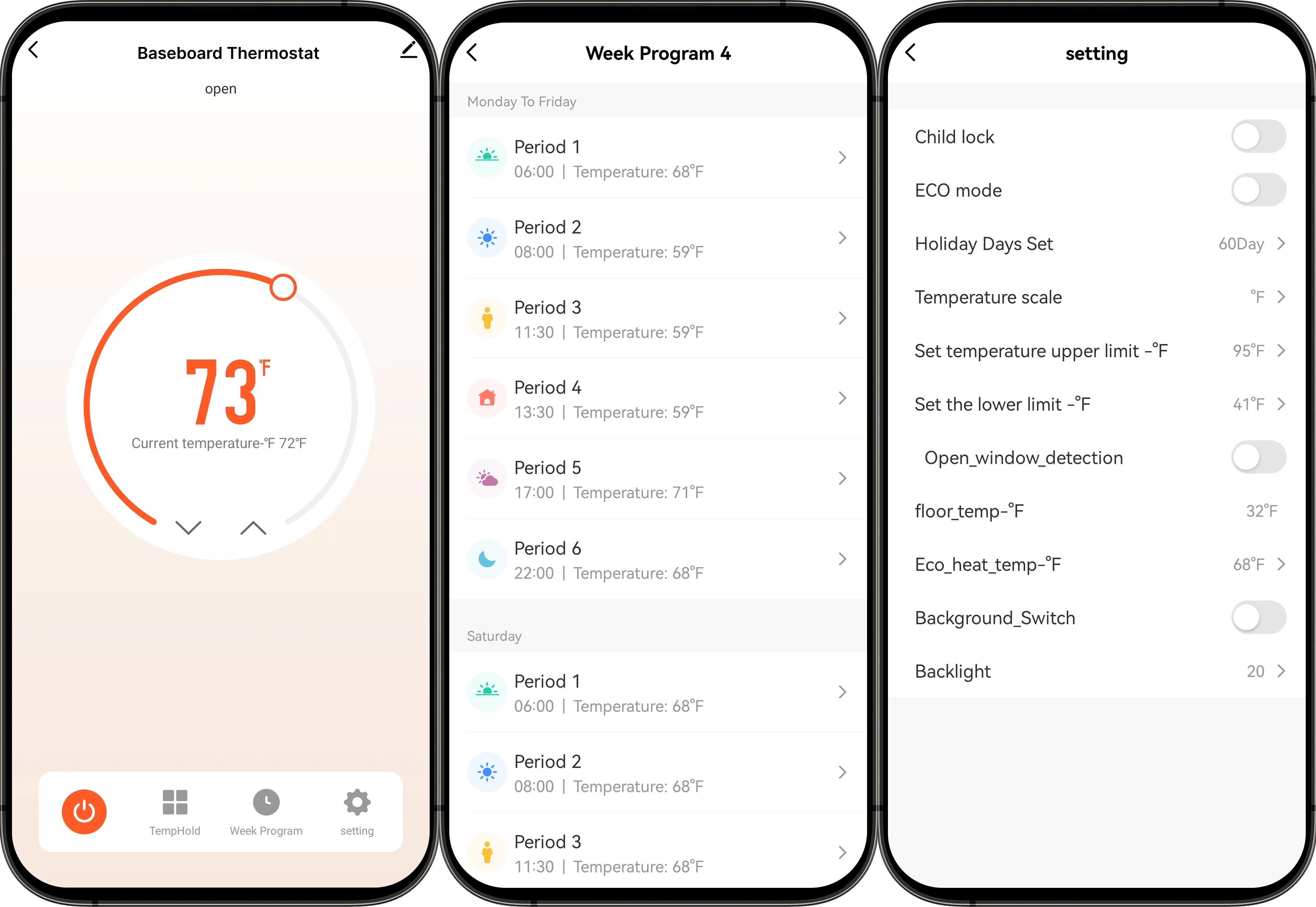 EcoNet-BH smart baseboard thermostat app screen