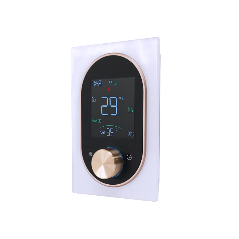 A white Grus thermostat shown from the front for product identification, not as rebate eligibility evidence