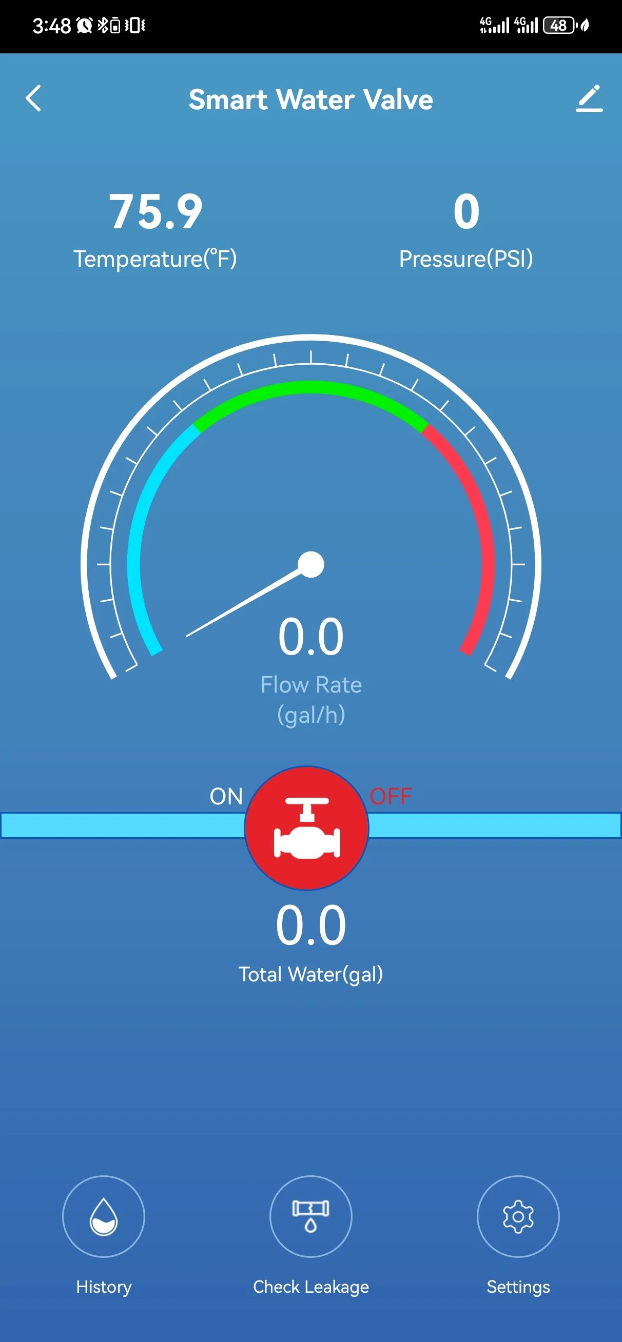AquaNet-VM smart valve actuator app screen