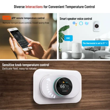 Image showing Grus Heat Pump Thermostat with APP remote temperature control, smart speaker voice control, and sensitive knob temperature control