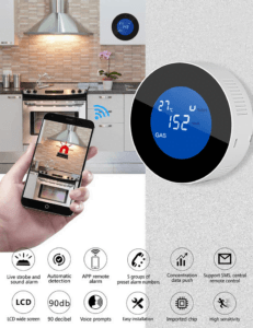 Grus WiFi Gas Leak Detector for Home Safety The WiFi gas leak detector is a high-performance device equipped with an advanced low-energy gas sensor and automatic reset system. It continuously monitors air flow for the early detection and warning of flammable and explosive gases in the home environment. With a clear LCD display and WiFi connectivity for remote monitoring and alerts.