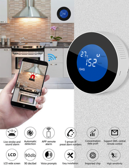 The WiFi gas leak detector is a high-performance device equipped with an advanced low-energy gas sensor and automatic reset system. It continuously monitors air flow for the early detection and warning of flammable and explosive gases in the home environment. With a clear LCD display and WiFi connectivity for remote monitoring and alerts.