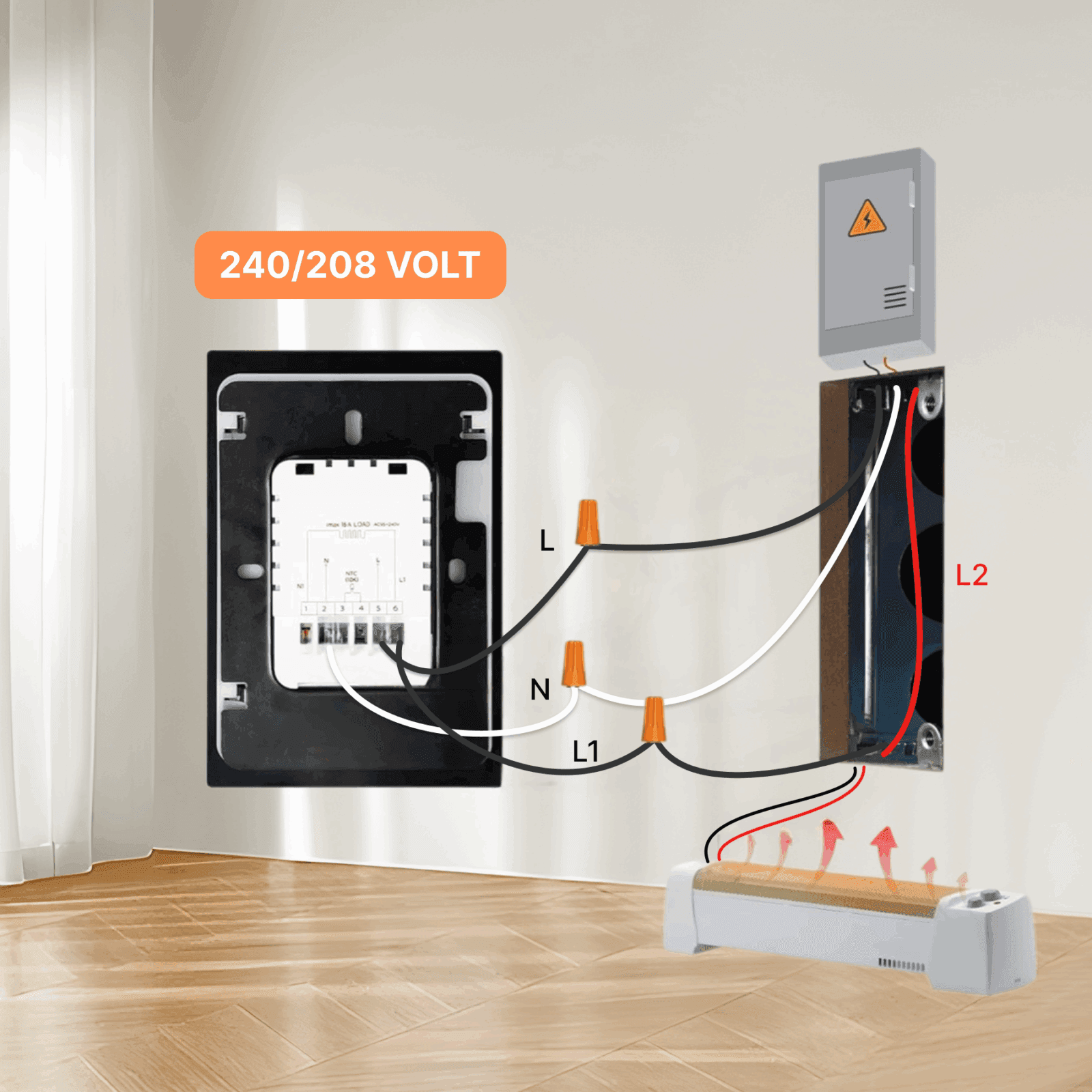 120V or 240V Baseboard Heater Smart Thermostats Installations: What's Single-Pole vs Double-Pole, 2-Wire, 3-Wire or 4-Wire? 4 EcoNet-BH 204_208V Electrical Baseboard Thermostat Wiring Diagram