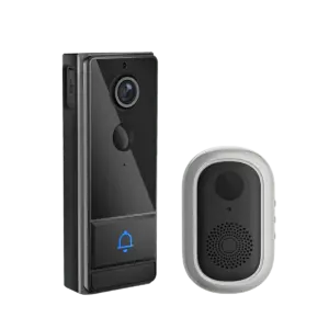 Sleek front view of CamNet-DR Smart Wireless Video Doorbell with visible HD lens and minimalist design.