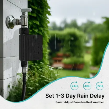 WiFi Hose Timer set on rainy day with 1-3 day rain delay feature