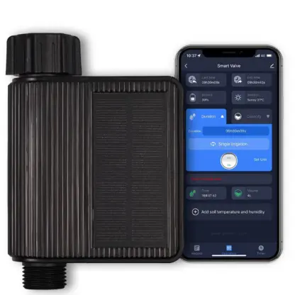 WiFi Hose Timer and app interface showing watering schedule