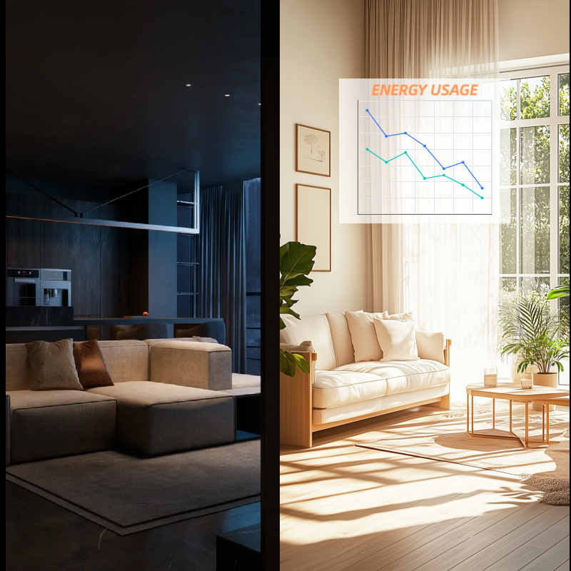 Before-and-after photo of a modern living room Before-and-after photo of a modern living room