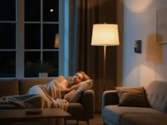 Programmable vs smart thermostat comparison in a cozy modern living room, showing a family enjoying warmth and energy savings.