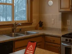 smart gas leak detector wifi sending phone alert in modern kitchen